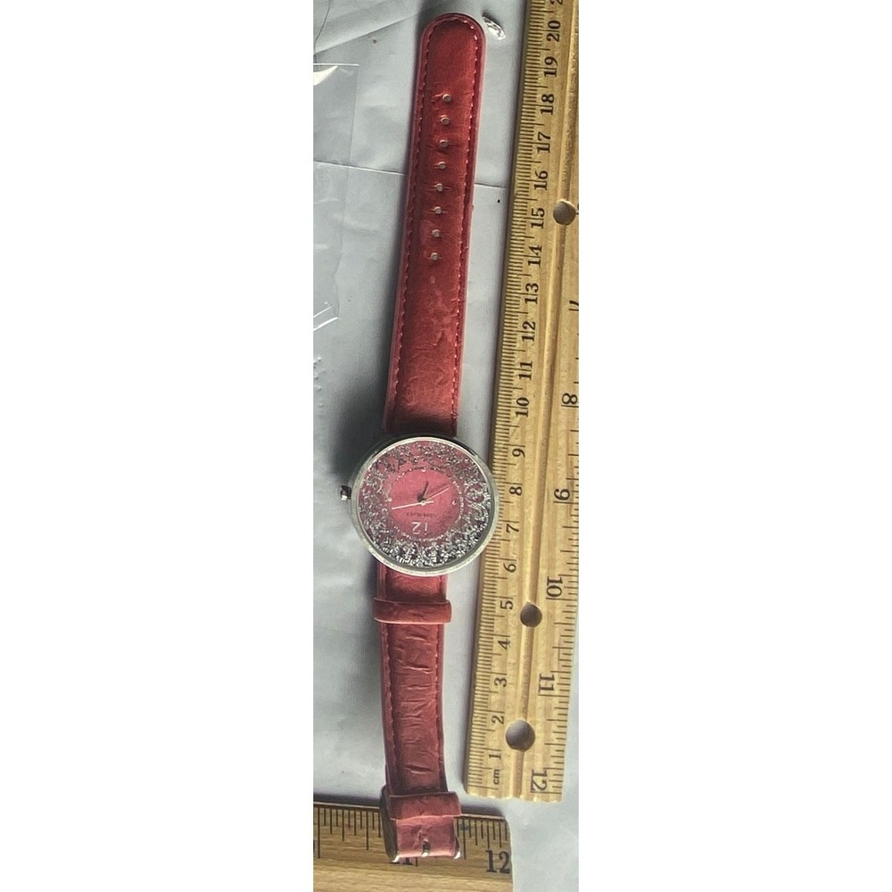 Elegant Rhinestone Dial Red Leather Band Women's Watch‎